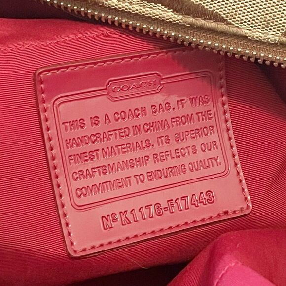 Coach Khaki Signature Cherry Red Tote Bag Handbag Weekender F17443 Patent Large - Picture 8 of 16